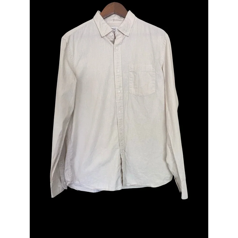 Banana Republic Untucked Fit Mens Shirt M Tall Beige Cotton Button Down
